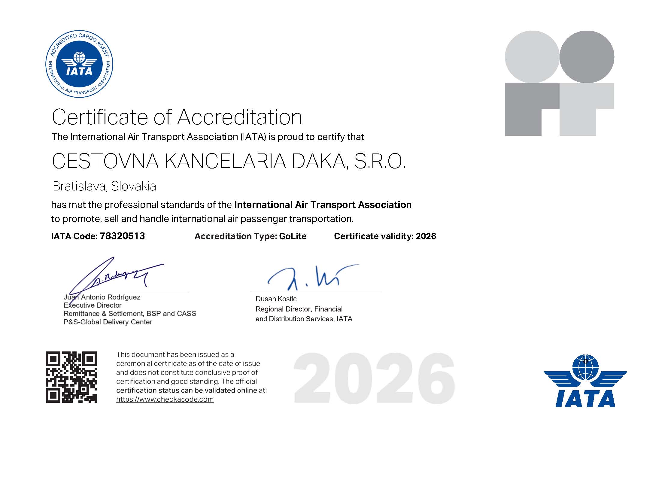 IATA 2026 certifikát